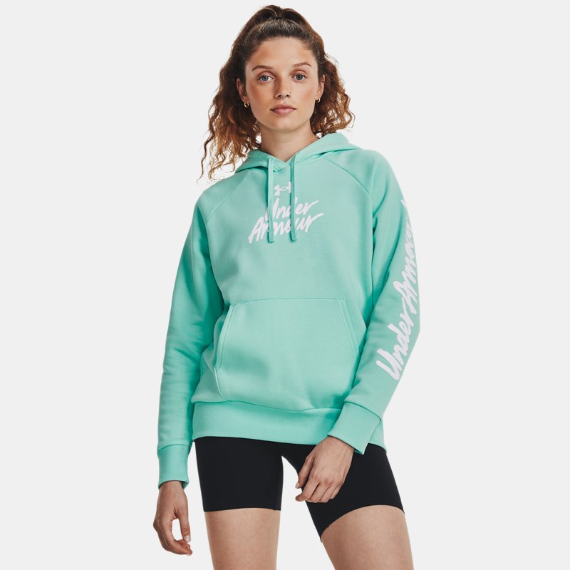 Women's Under Armour Rival Fleece Graphic Hoodie Neo Turquoise / White L