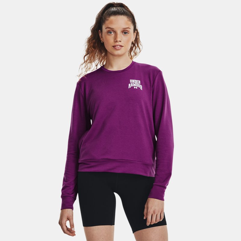 Women's Under Armour Rival Terry Graphic Crew Mystic Magenta / White L