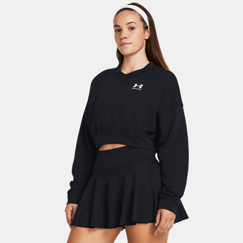 Women's Under Armour Rival Terry Oversized Crop Crew Black / White L