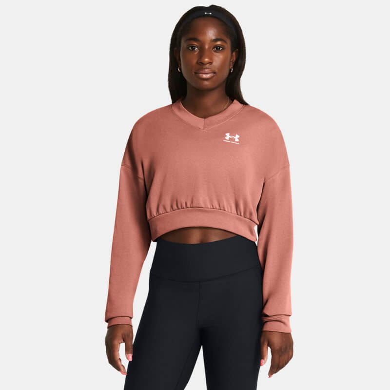 Women's Under Armour Rival Terry Oversized Crop Crew Canyon Pink / White L
