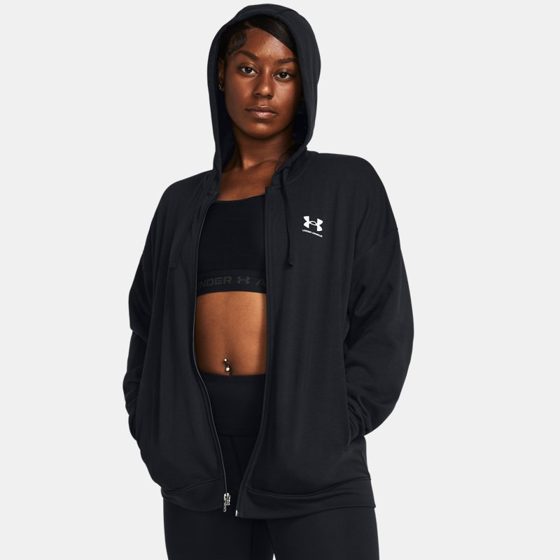 Women's Under Armour Rival Terry Oversized Full-Zip Hoodie Black / White L