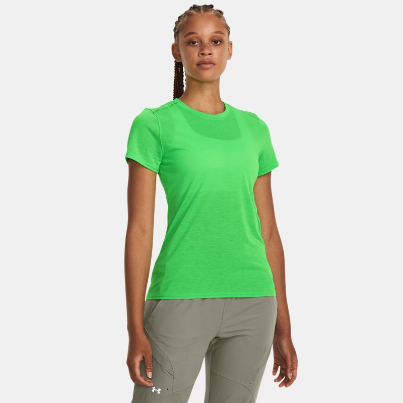 Women's Under Armour Run Anywhere Breeze Short Sleeve Green Screen / Olive Tint / Reflective L