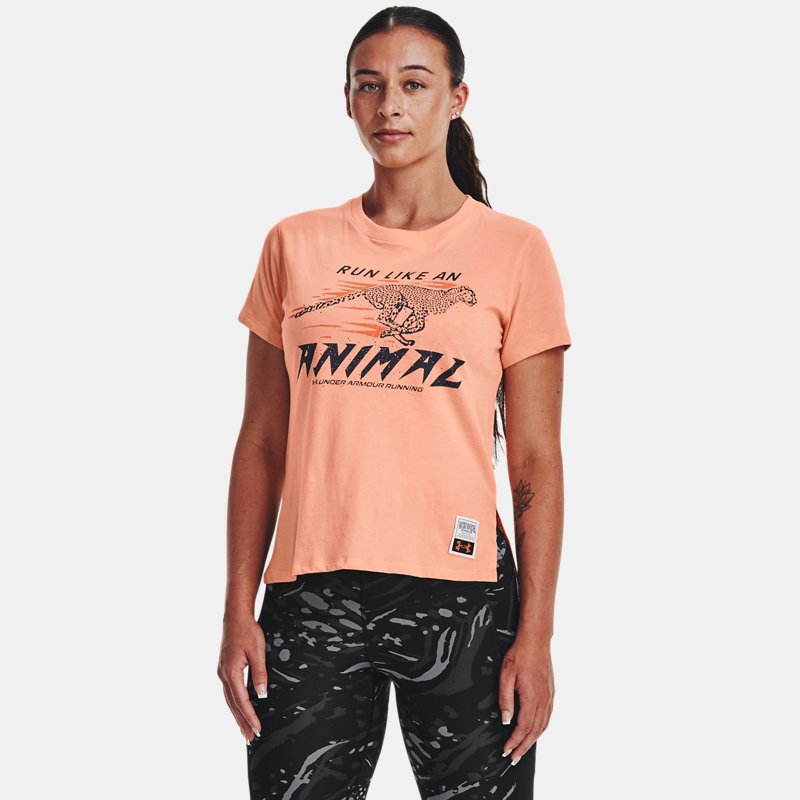 Women's Under Armour Run Like A... T-Shirt Bubble Peach / Dark Tangerine / Downpour Gray L