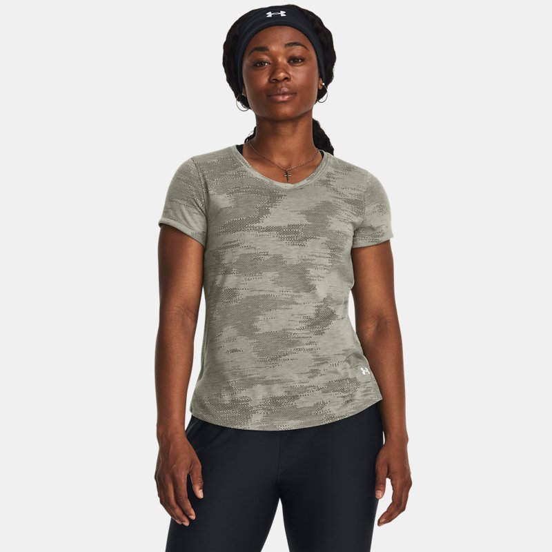 Women's Under Armour Streaker Speed Camo Short Sleeve Grove Green / Reflective M
