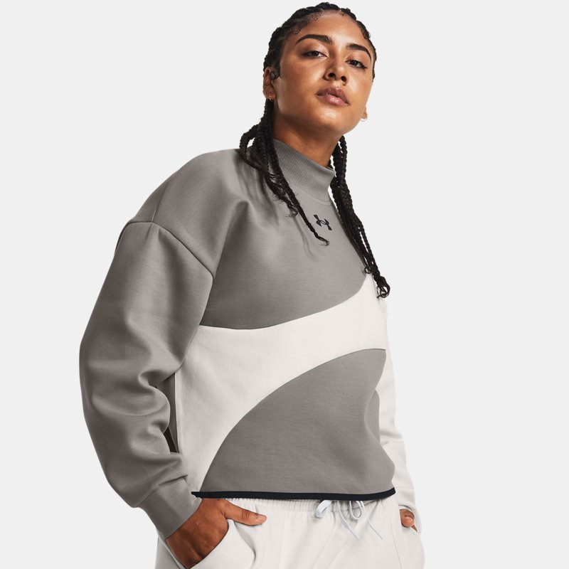 Women's Under Armour Unstoppable Fleece Crop Crew Pewter / White Clay / Black M
