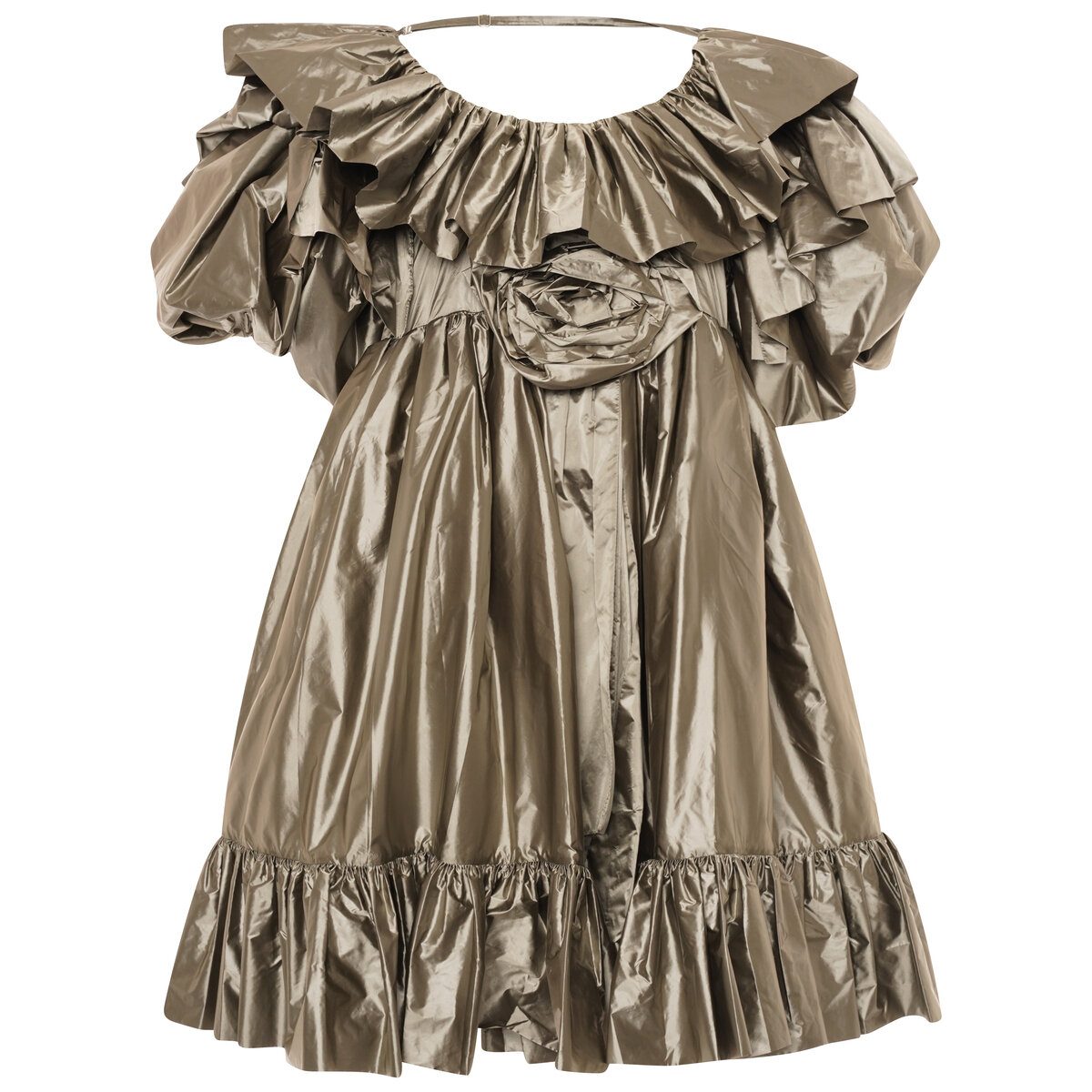 Zandra Metallic Ruffled Mini Dress S Grey