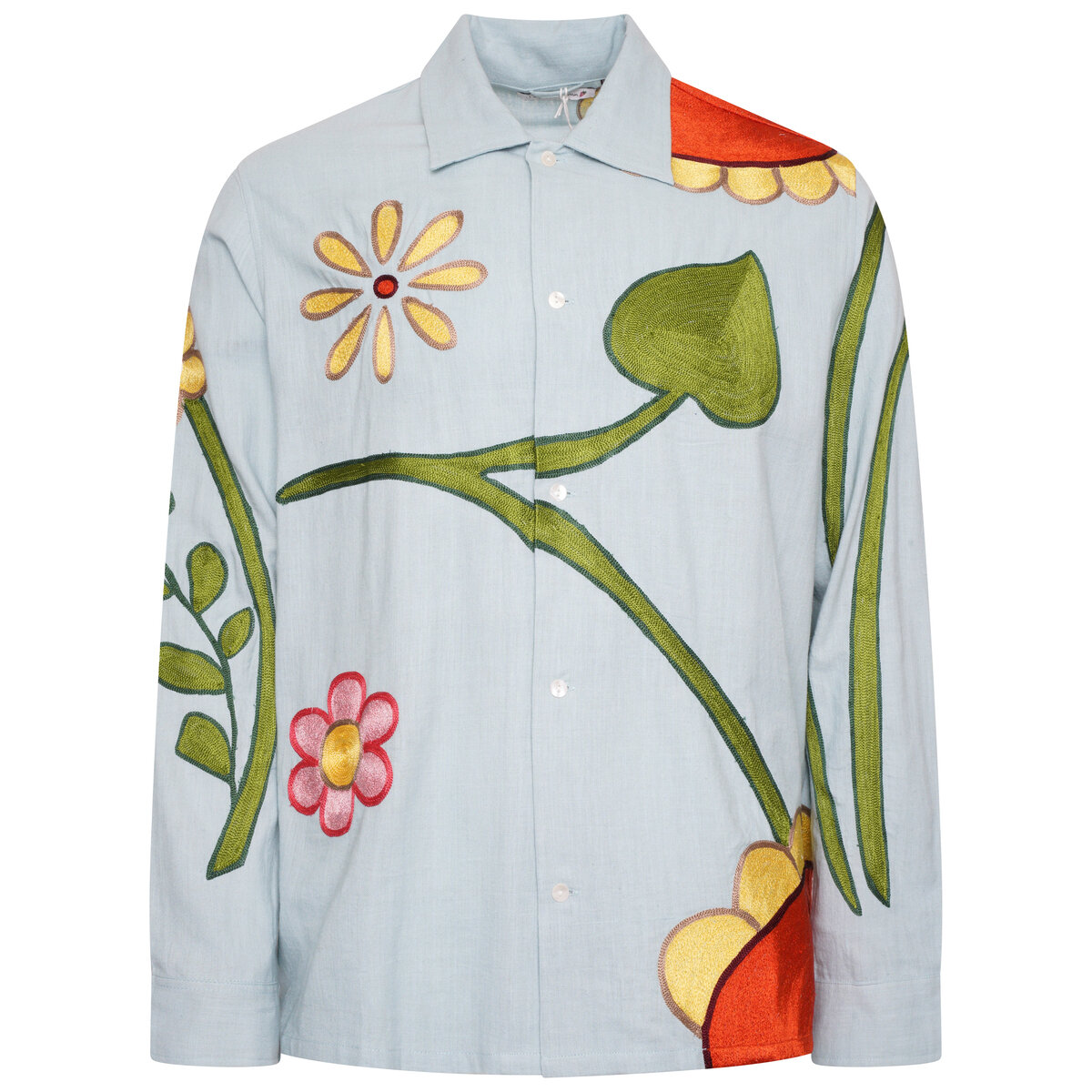 'boticelli' Embroidered Flower Shirt L Light Blue