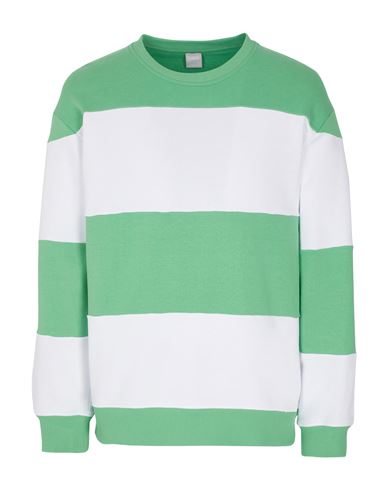 8 By Yoox Organic Cotton Striped Round-neck Man Sweatshirt Green Size XXL Cotton