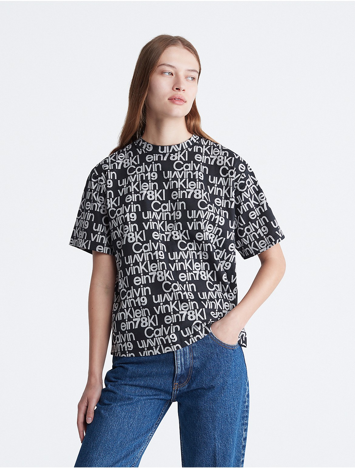 Calvin Klein Women's Allover Logo Crewneck T-Shirt - Black - S
