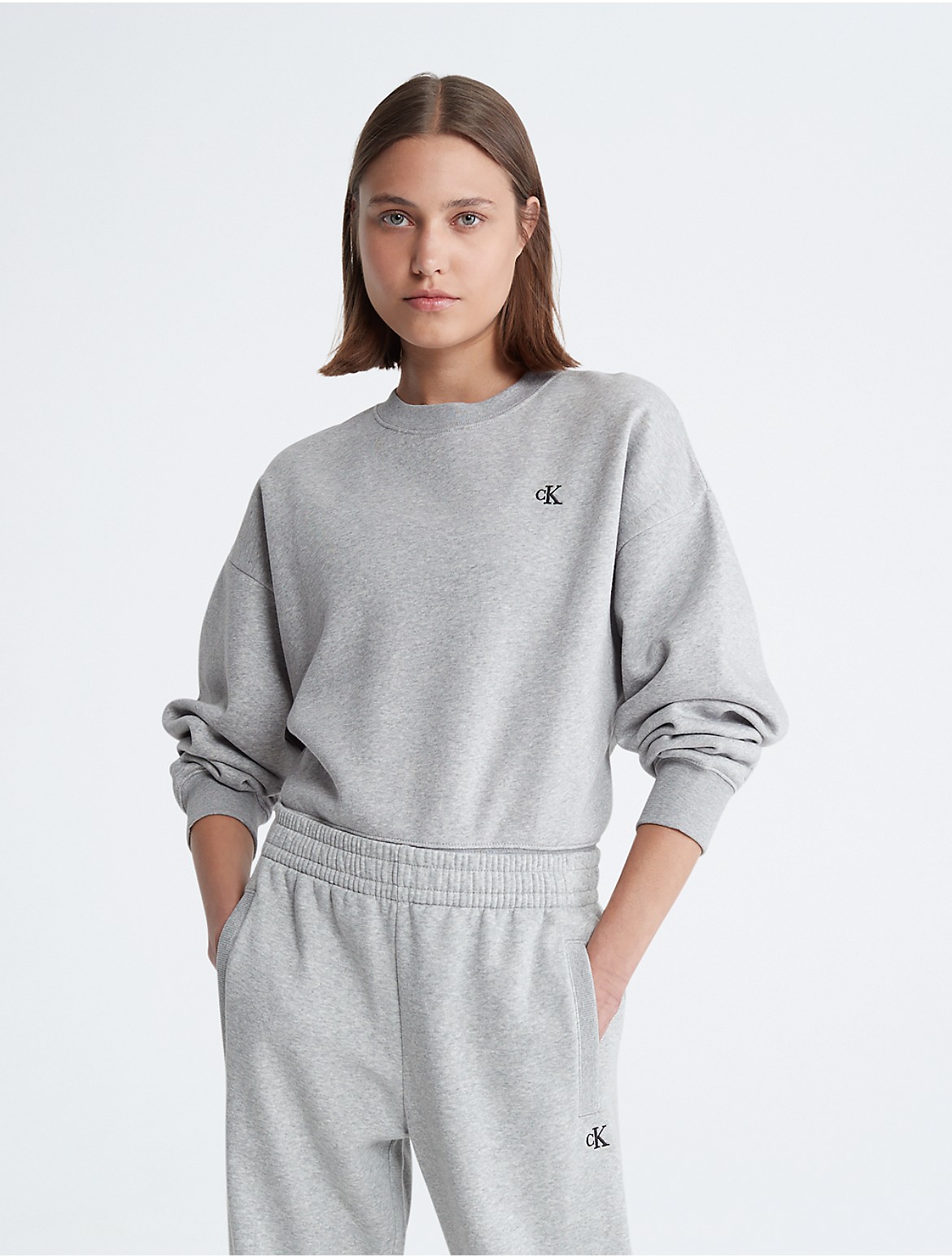 Calvin Klein Women's Archive Logo Fleece Cropped Sweatshirt - Grey - XS