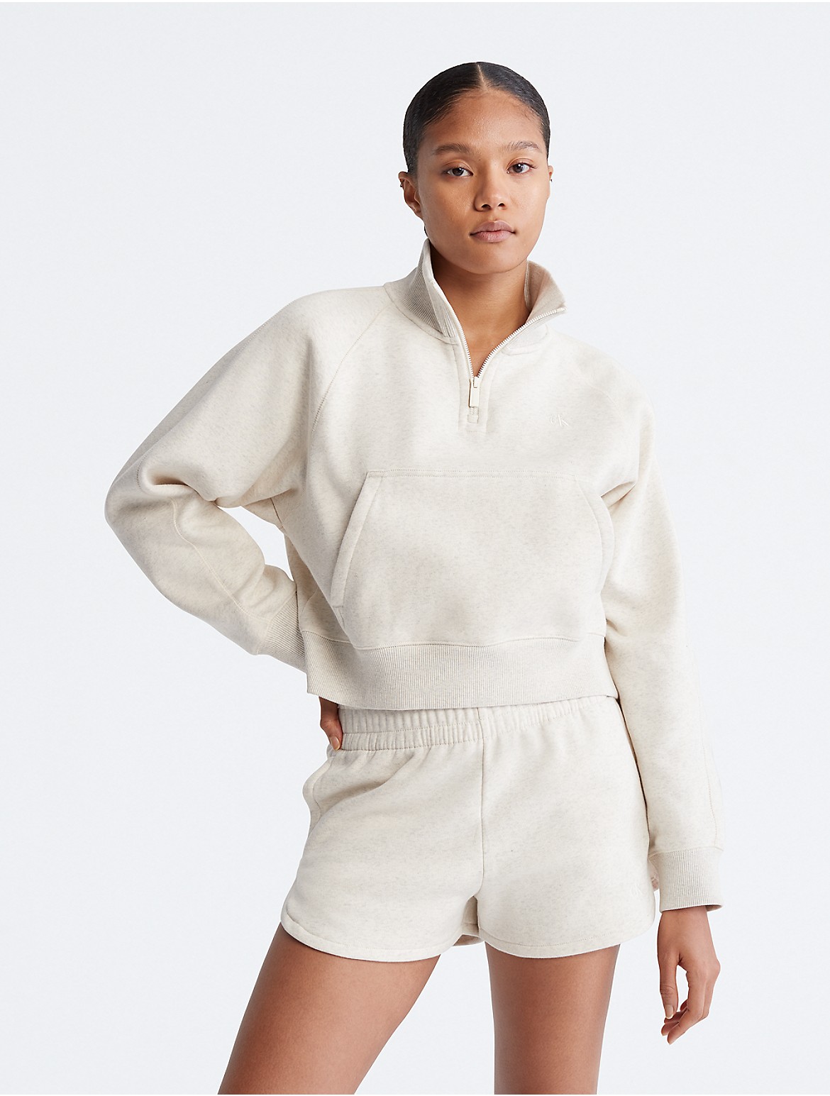 Calvin Klein Women's Archive Logo Fleece Quarter Zip Sweatshirt - Ivory - S