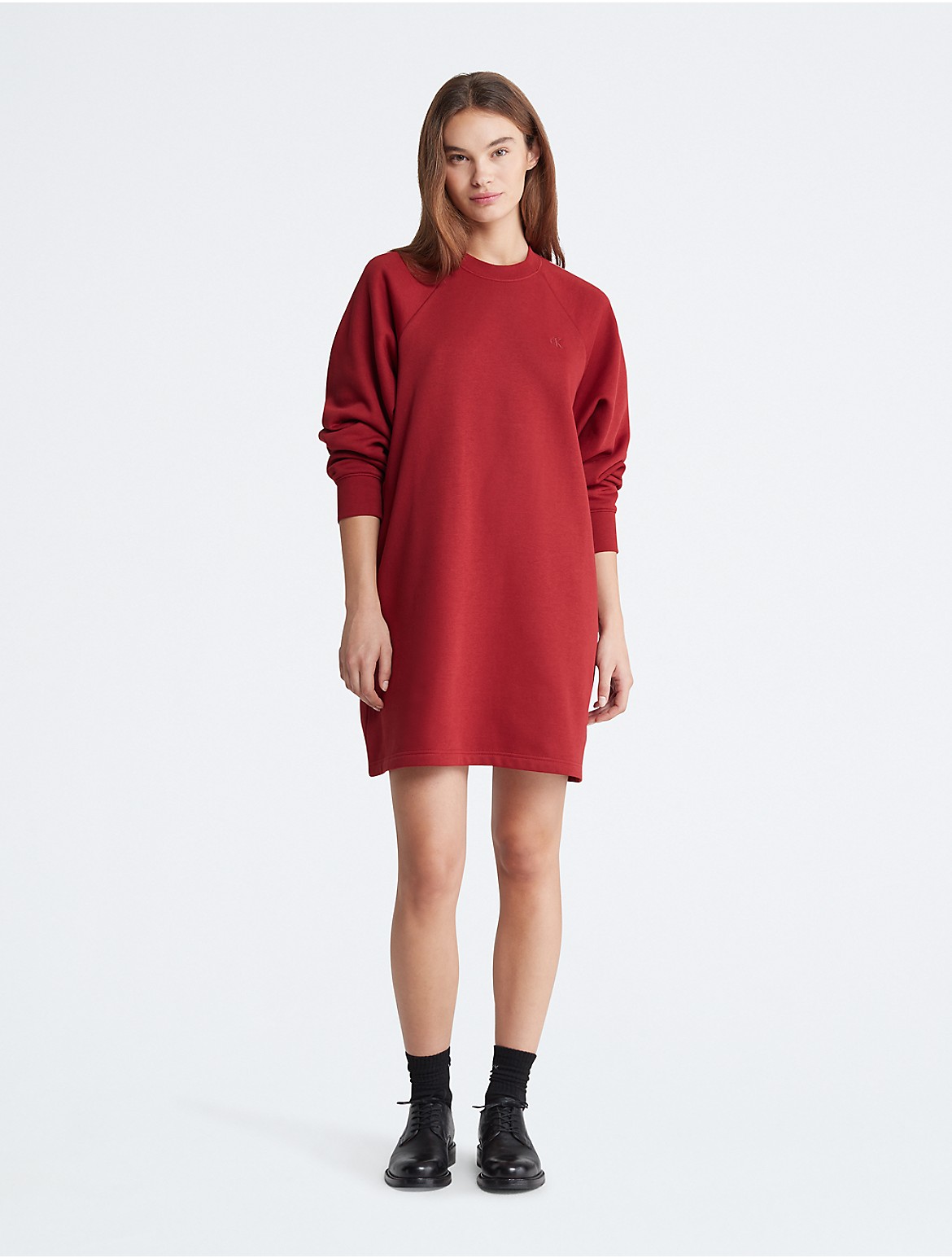 Calvin Klein Women's Archive Logo Fleece Sweatshirt Dress - Red - L