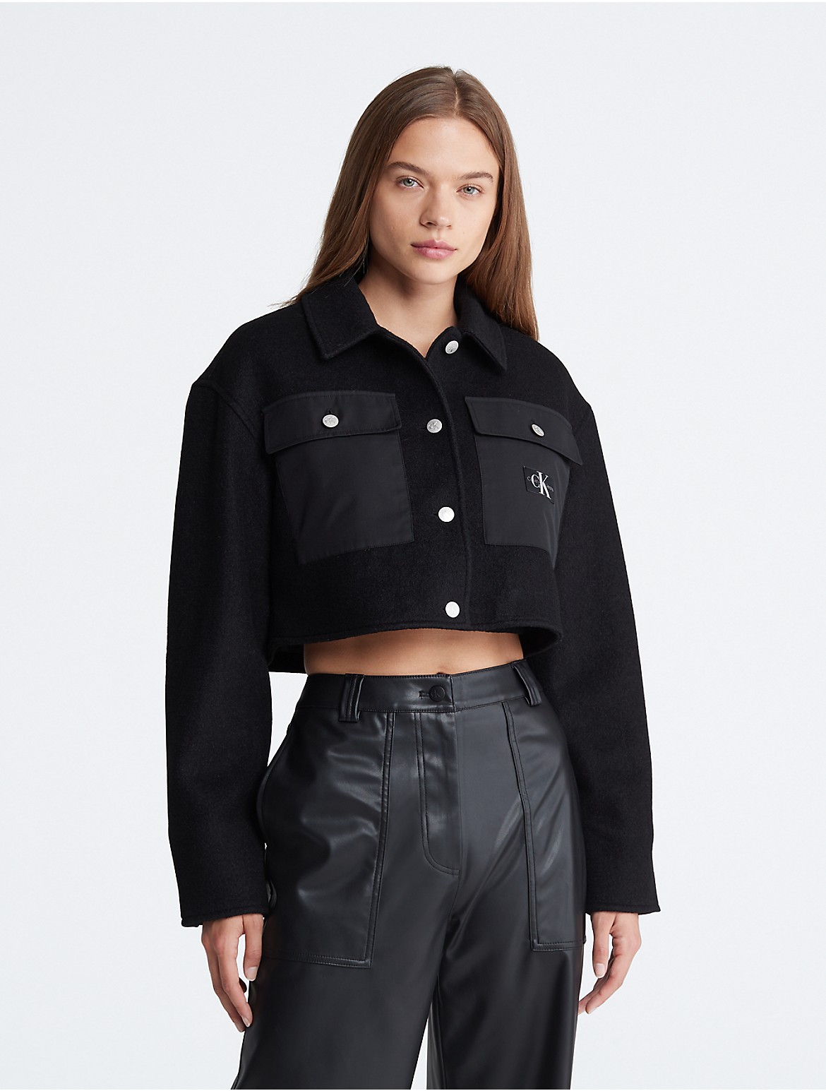 Calvin Klein Women's Boucle Cropped Trucker Jacket - Black - L