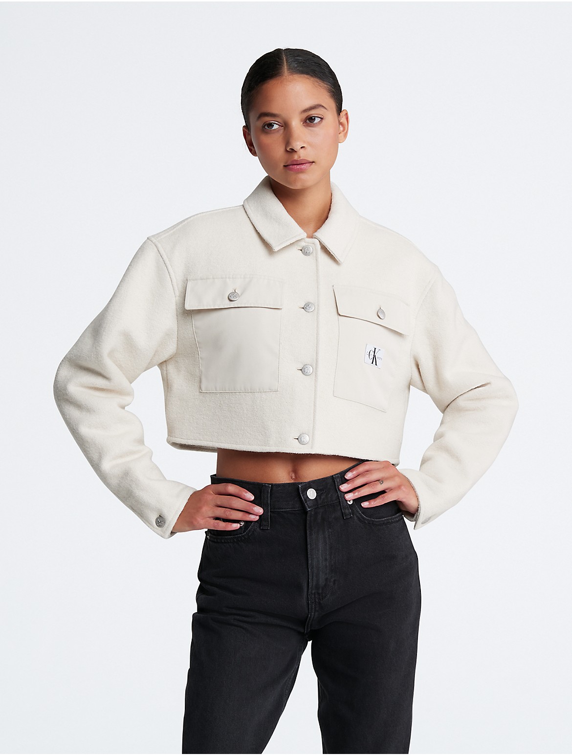 Calvin Klein Women's Boucle Cropped Trucker Jacket - Neutral - XS