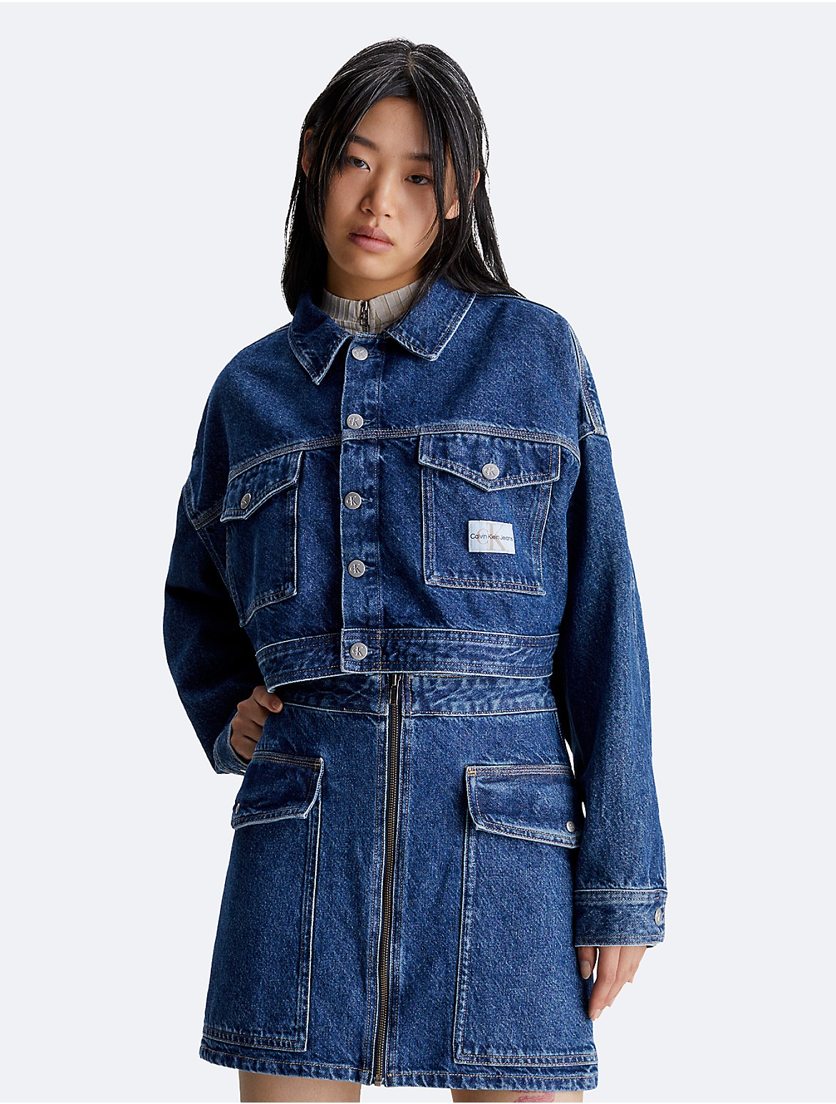 Calvin Klein Women's Boxy Cropped Denim Jacket - Blue - XS