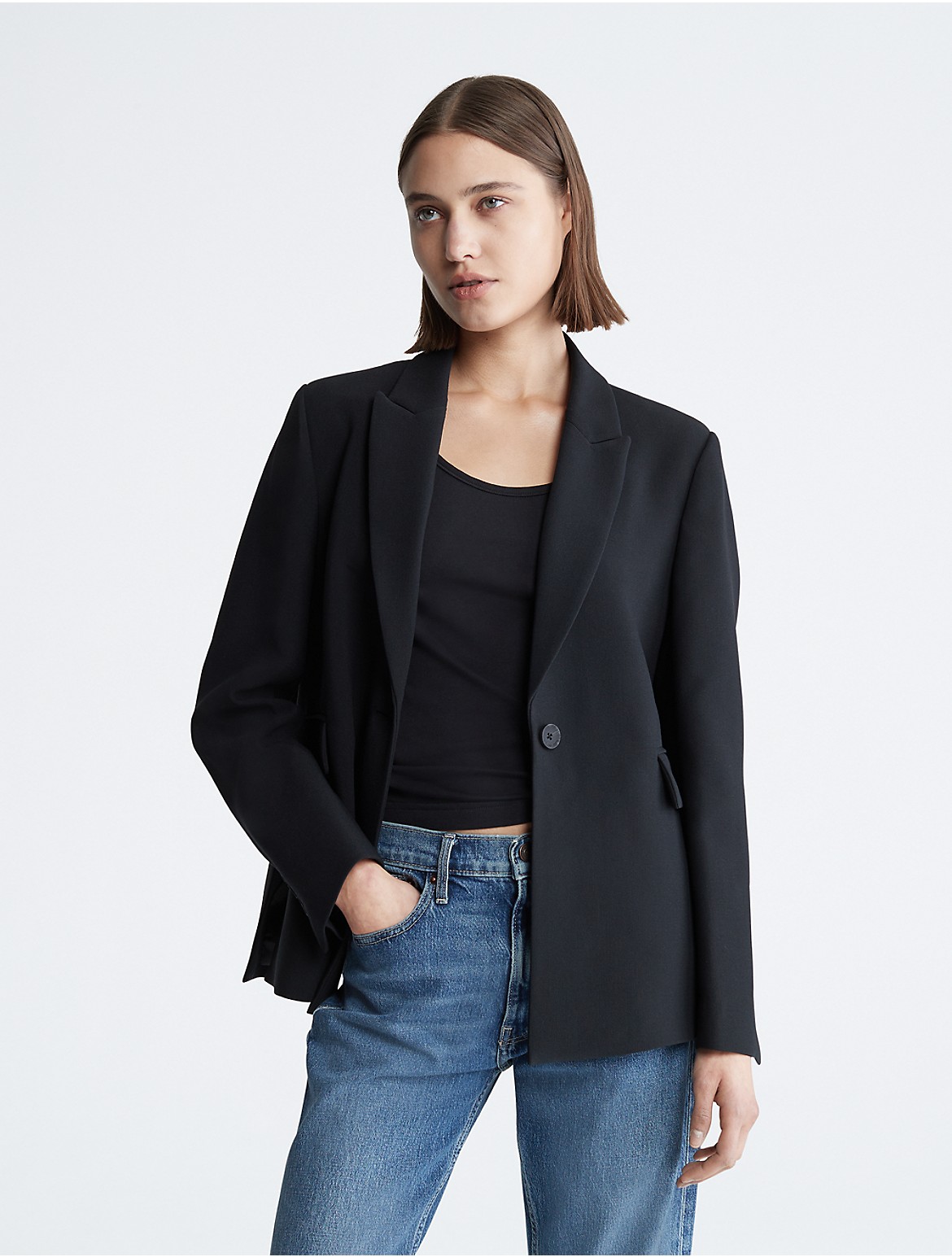 Calvin Klein Women's Boxy Fit Single Button Blazer - Black - XL