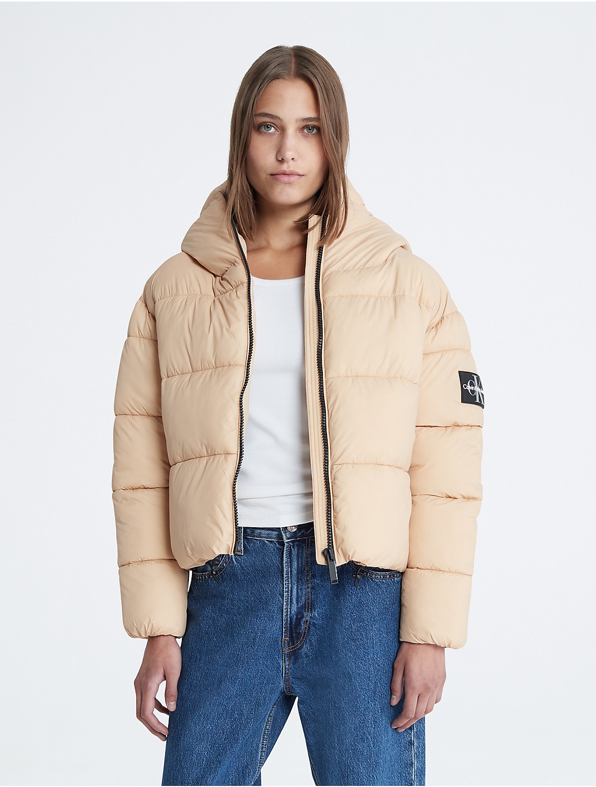 Calvin Klein Women's Boxy Hooded Puffer Jacket - Neutral - XXL