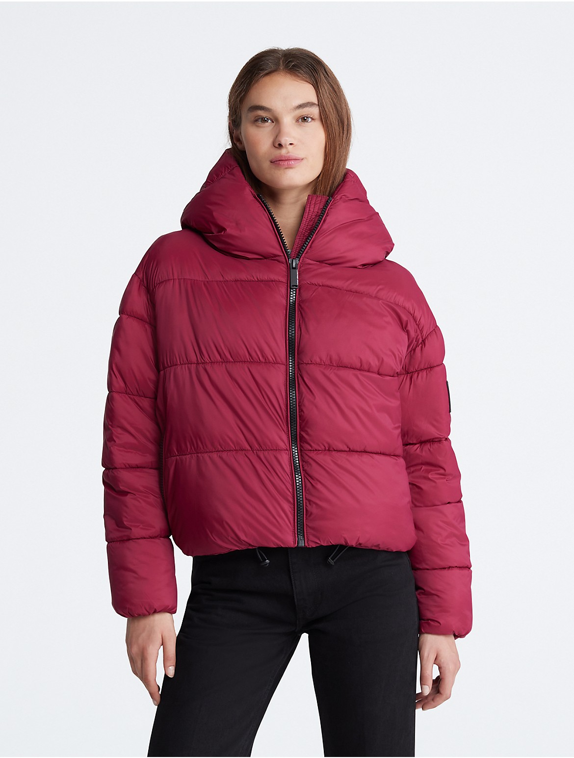 Calvin Klein Women's Boxy Hooded Puffer Jacket - Red - XL