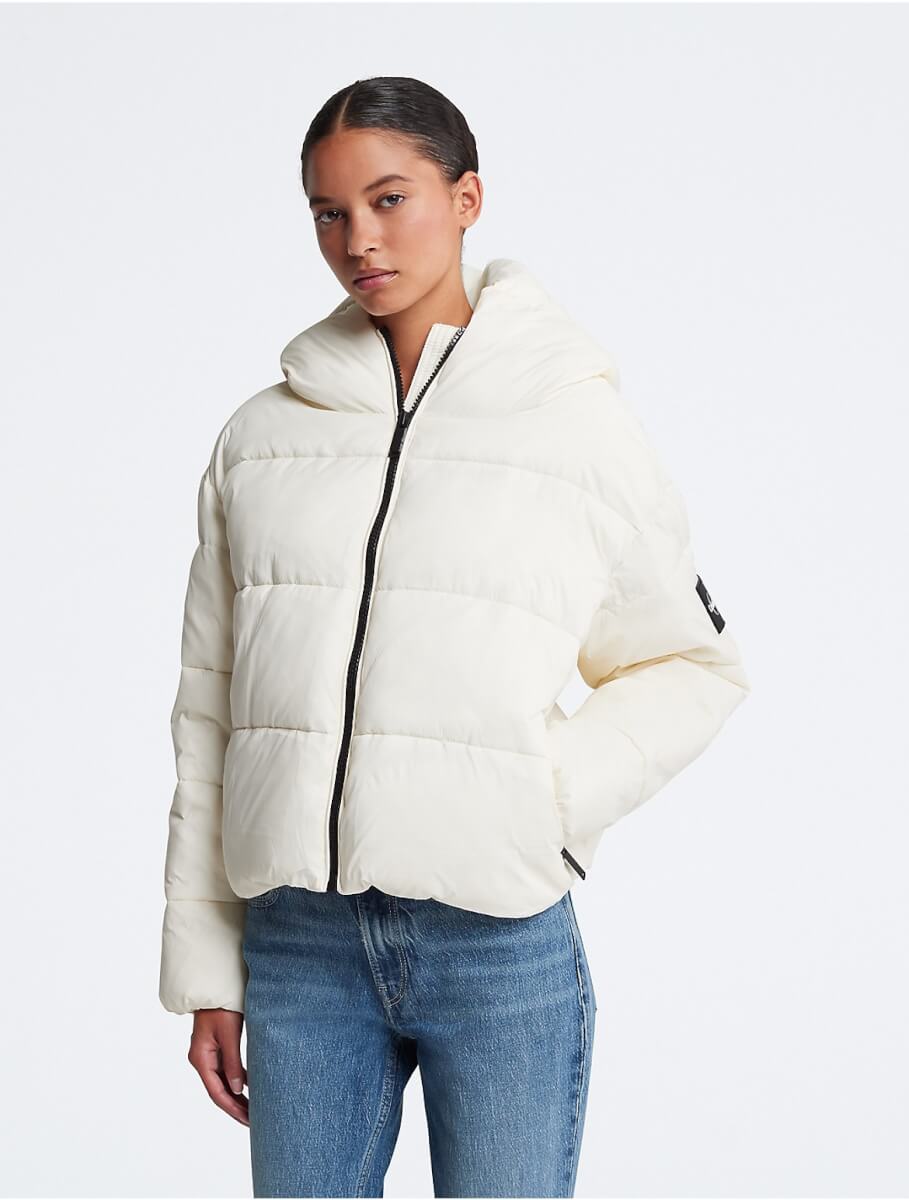 Calvin Klein Women's Boxy Hooded Puffer Jacket - White - XL