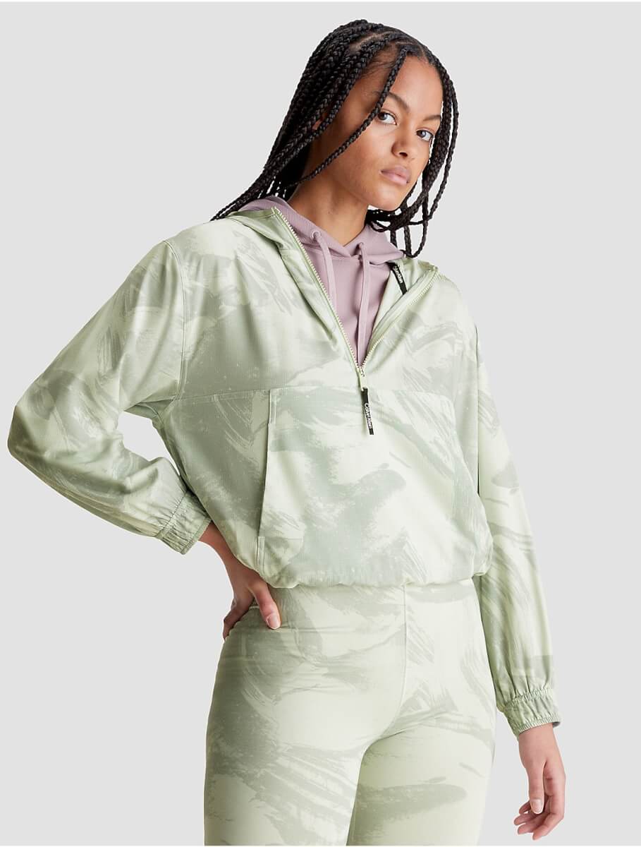 Calvin Klein Women's CK Sport Printed Boxy Cropped Anorak Jacket - Green - S