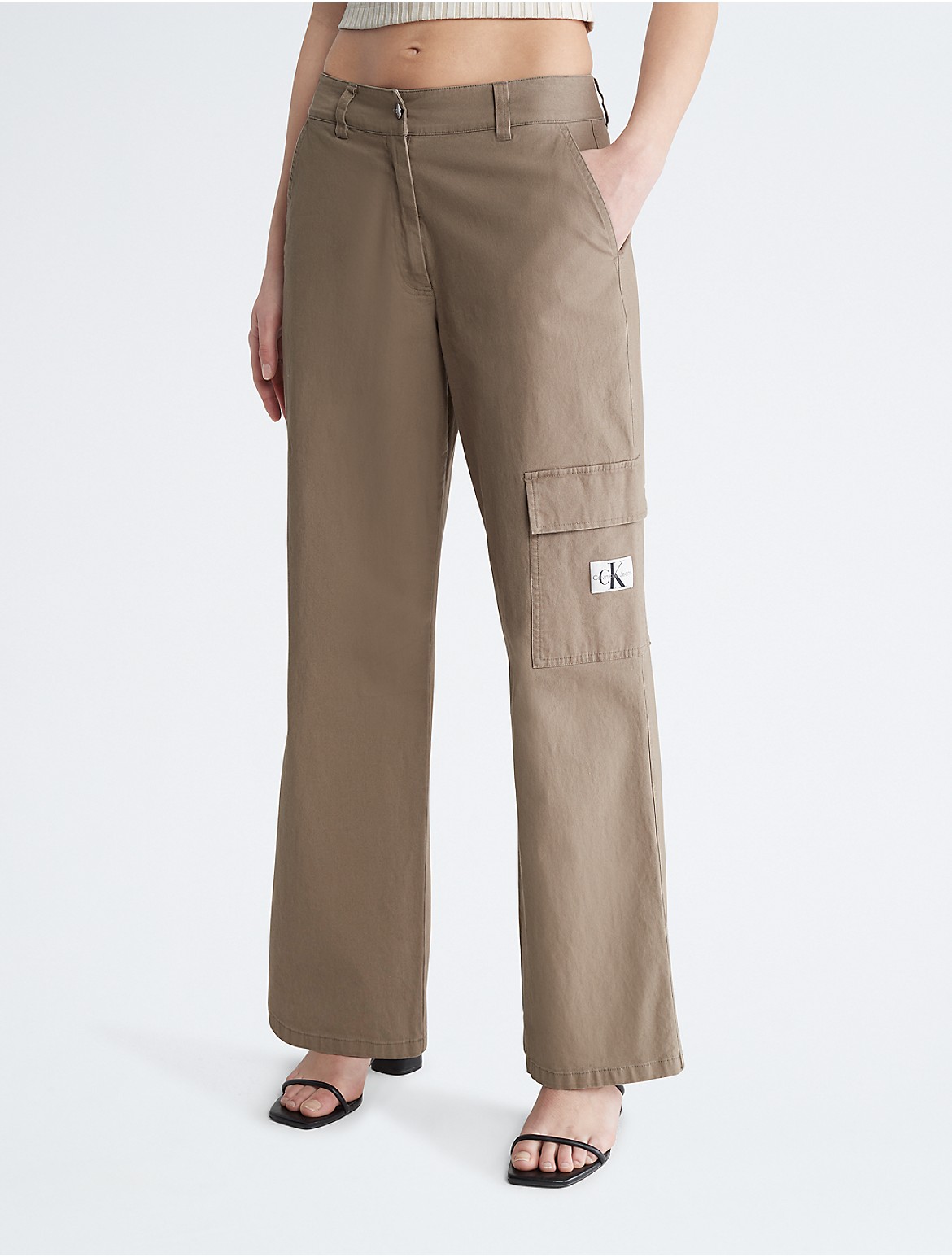 Calvin Klein Women's Cargo Utility Woven Pants - Brown - XL