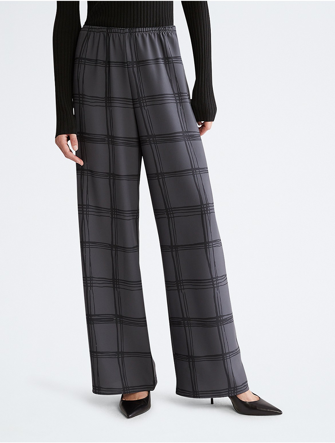 Calvin Klein Women's Check Wide Leg Pants - Grey - XS