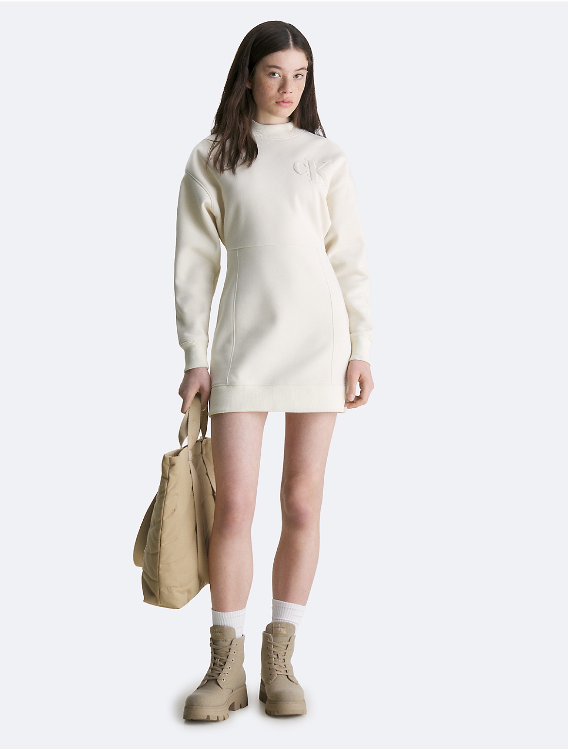 Calvin Klein Women's Chenille Mini Sweatshirt Dress - Neutral - XL