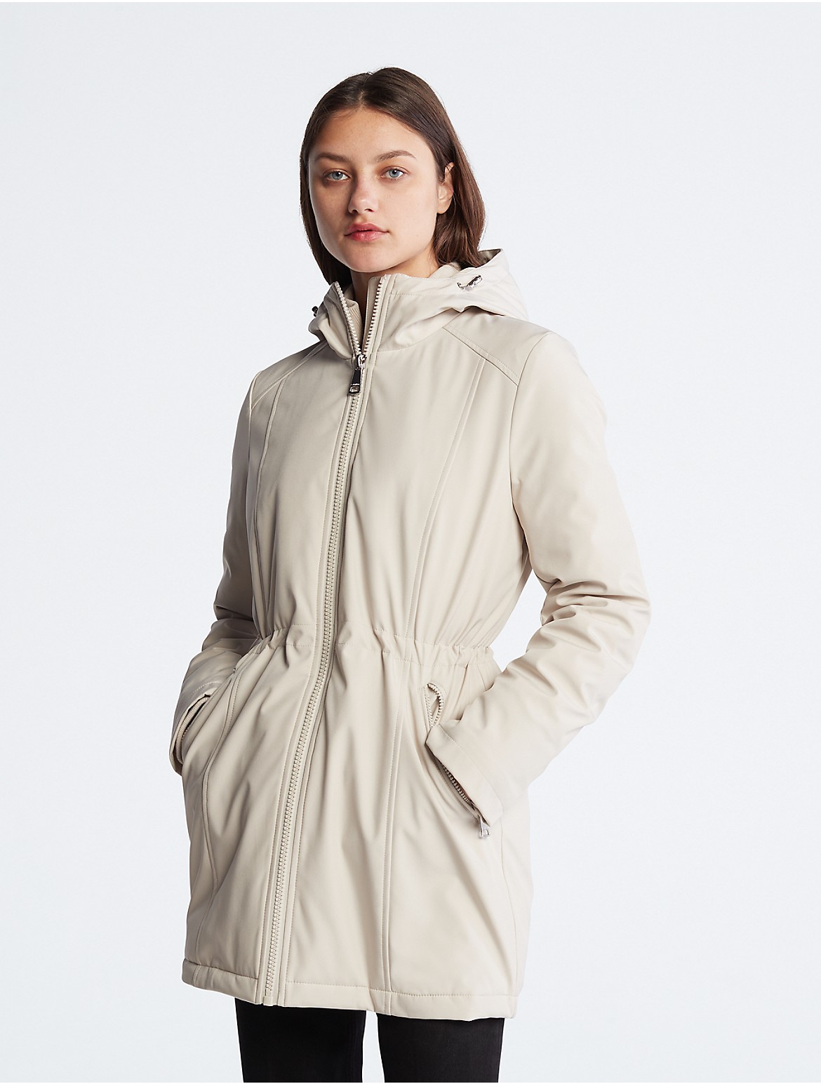 Calvin Klein Women's Cinched Waist Anorak Jacket - Neutral - XL