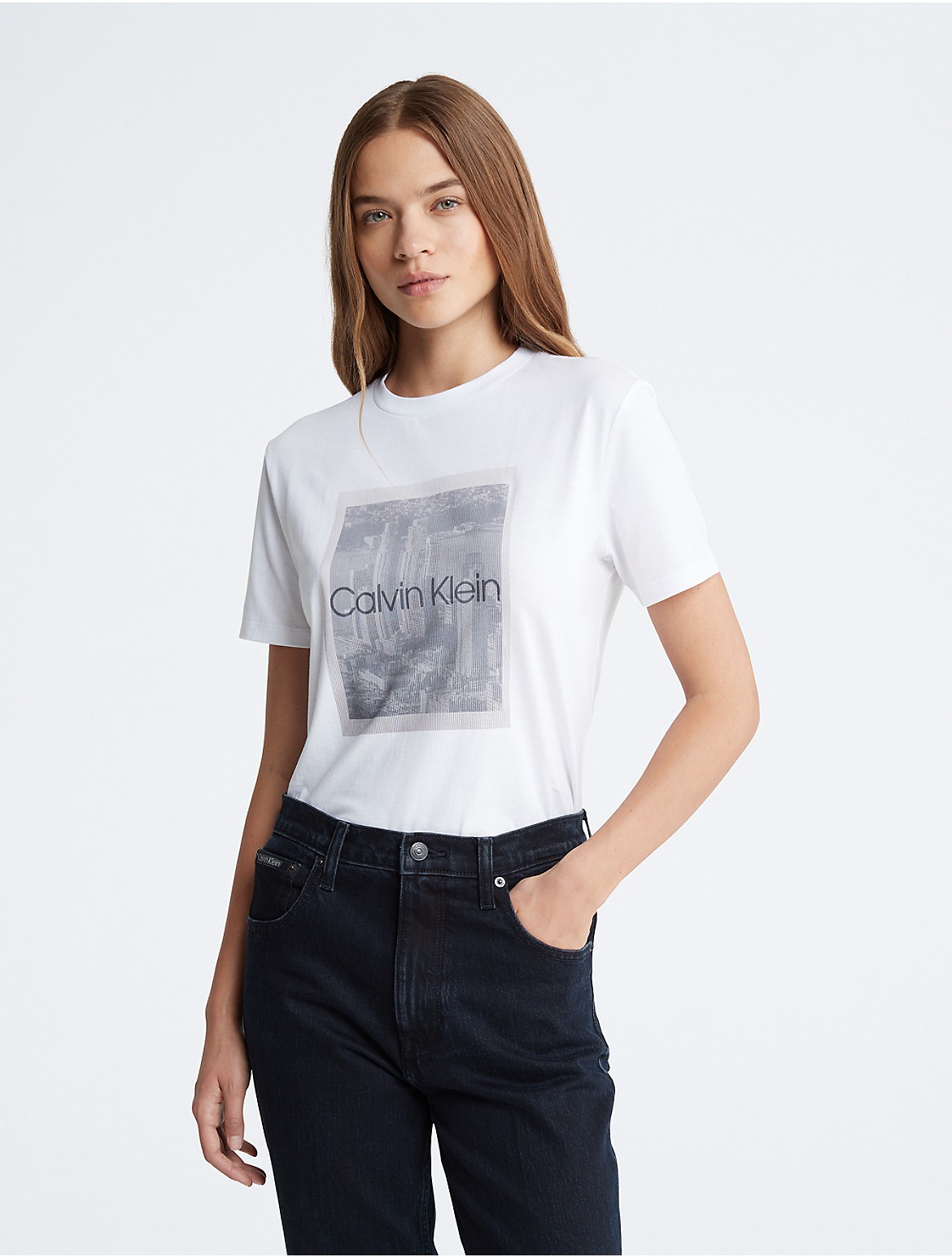 Calvin Klein Women's City Graphic Crewneck T-Shirt - White - L