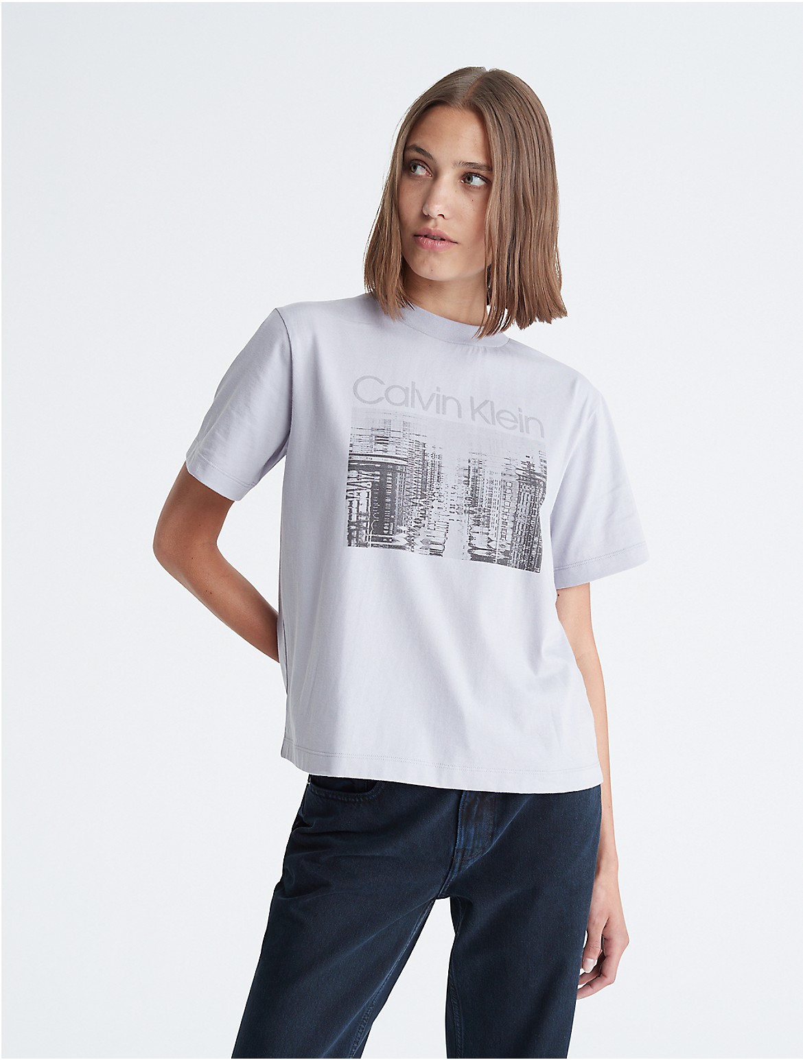 Calvin Klein Women's City Reflection Graphic Crewneck T-Shirt - Grey - XS