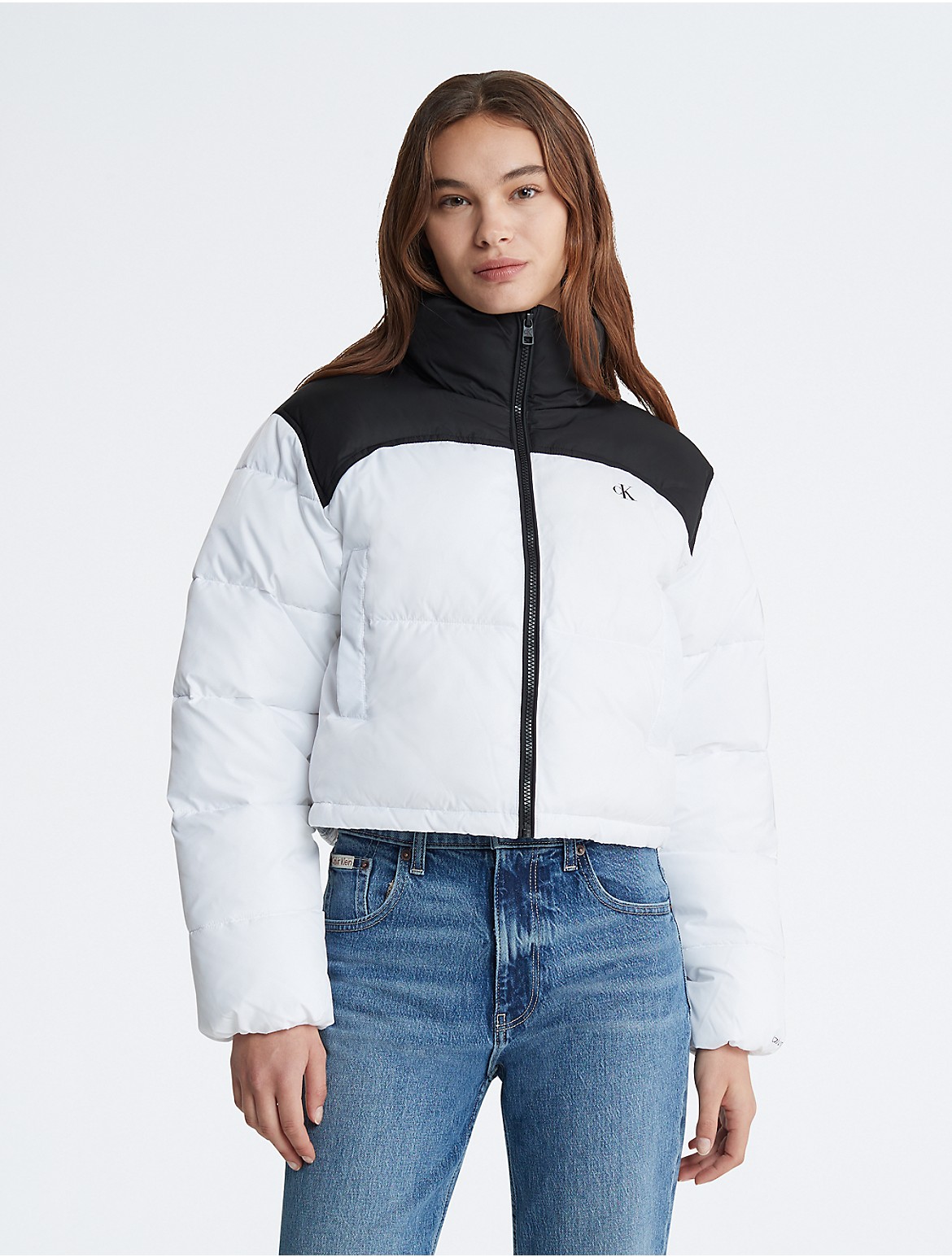 Calvin Klein Women's Colorblock Cropped Puffer Jacket - White - XL