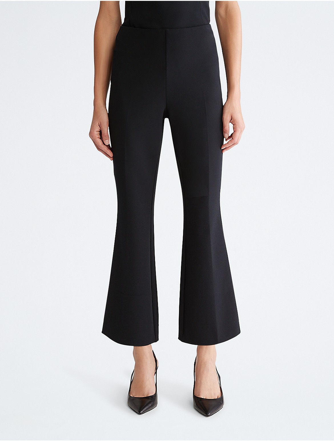 Calvin Klein Women's Compact Stretch Crepe Flared Pants - Black - XS