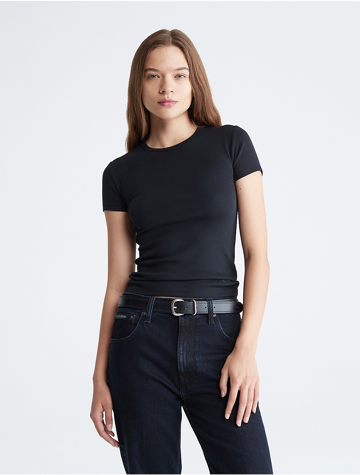 Calvin Klein Women's Contour Rib Slim Fit T-Shirt - Black - XS