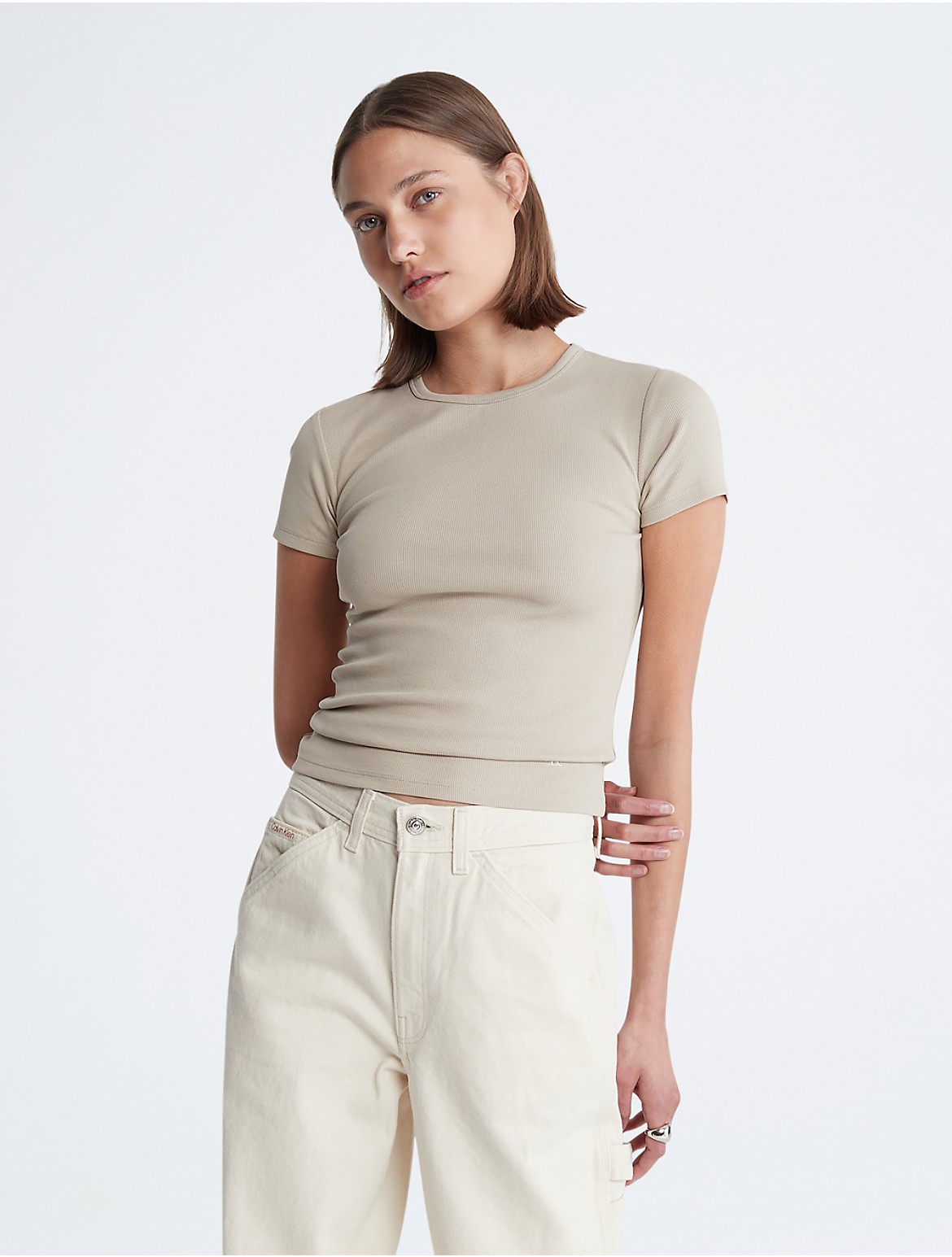 Calvin Klein Women's Contour Rib Slim Fit T-Shirt - Brown - S