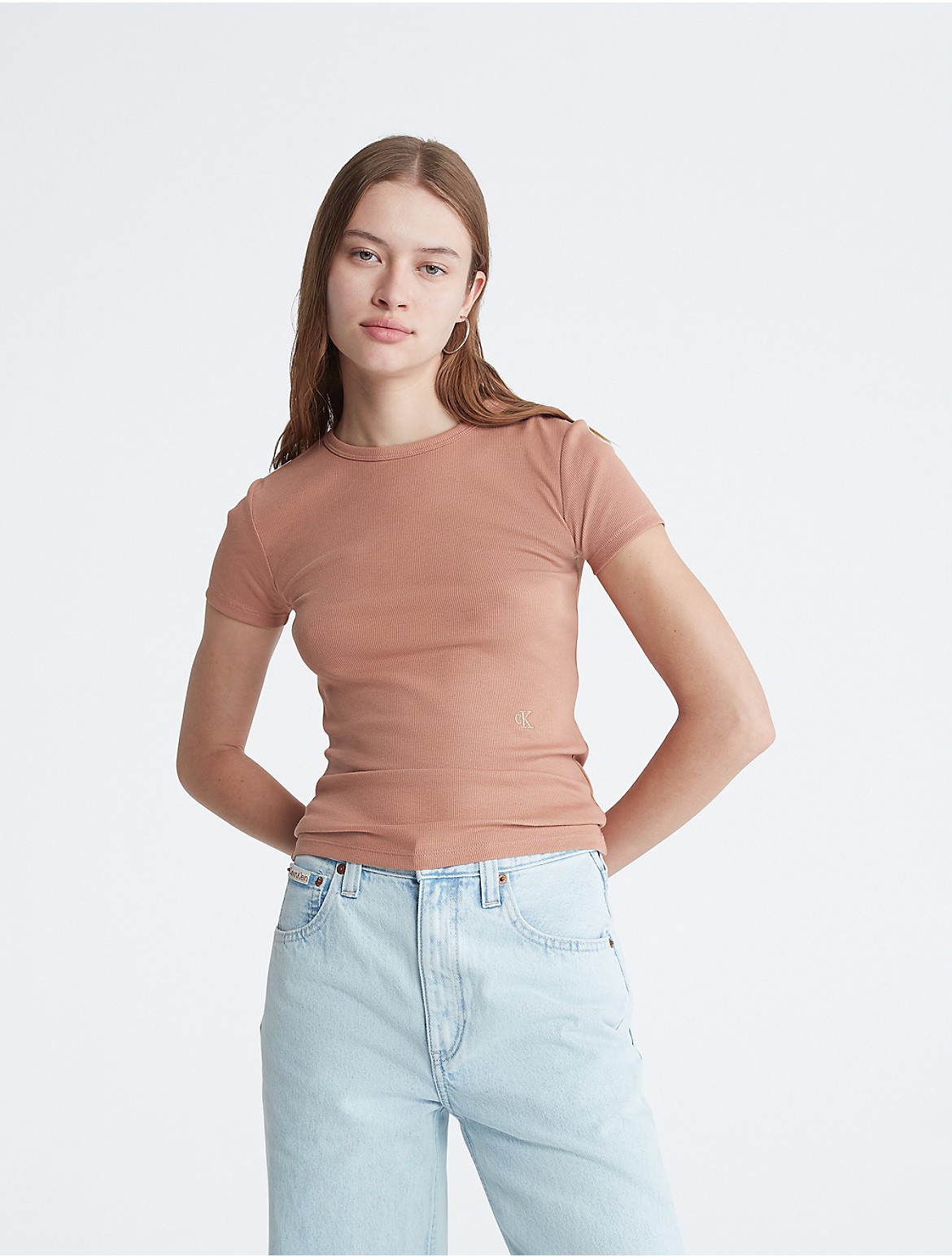 Calvin Klein Women's Contour Rib Slim Fit T-Shirt - Brown - XS