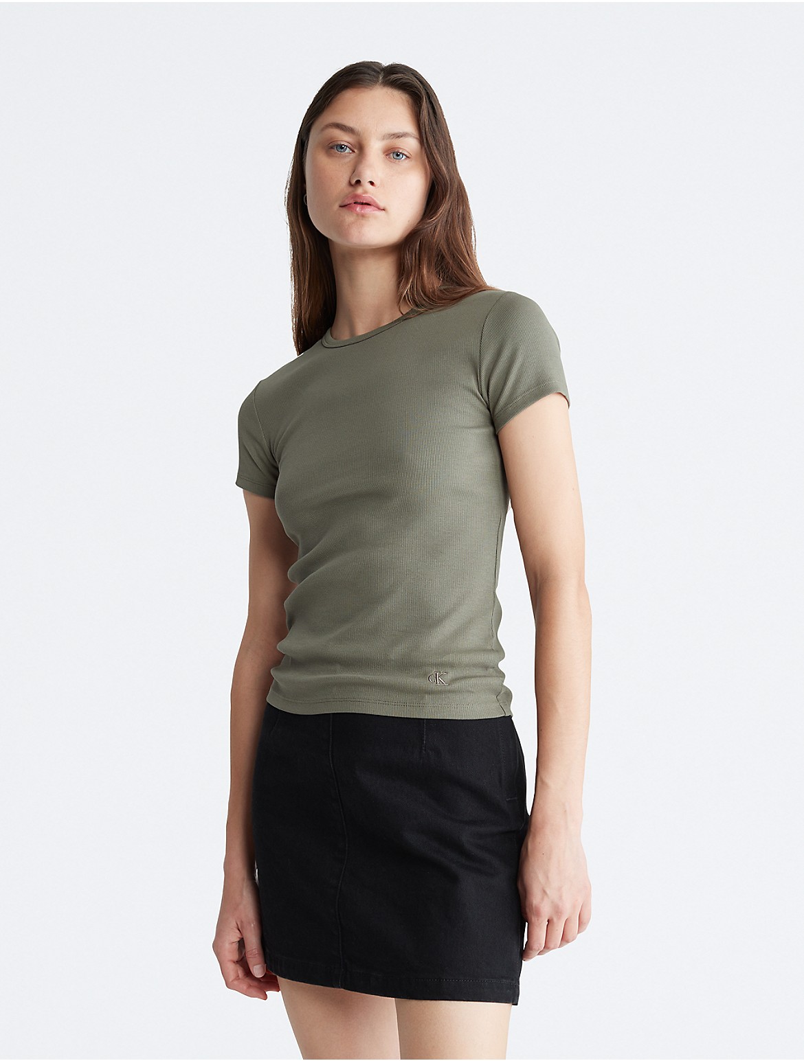 Calvin Klein Women's Contour Rib Slim Fit T-Shirt - Green - XS
