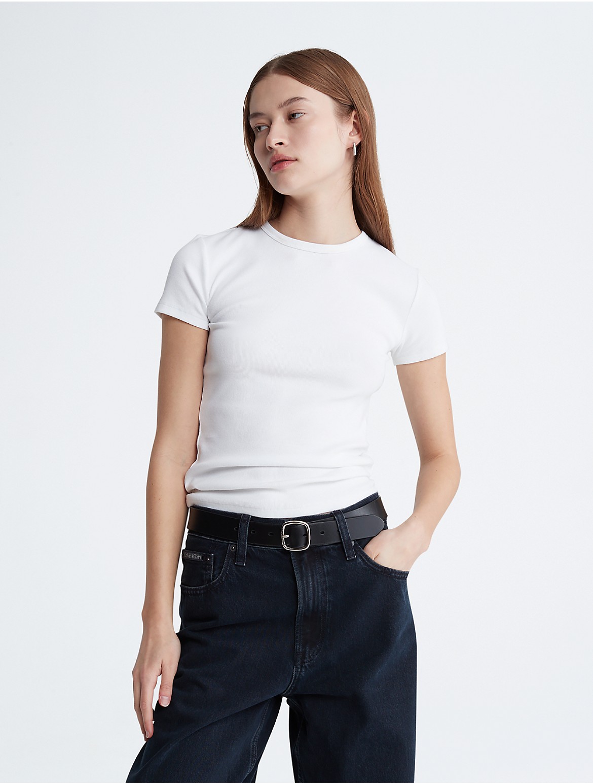 Calvin Klein Women's Contour Rib Slim Fit T-Shirt - White - XS