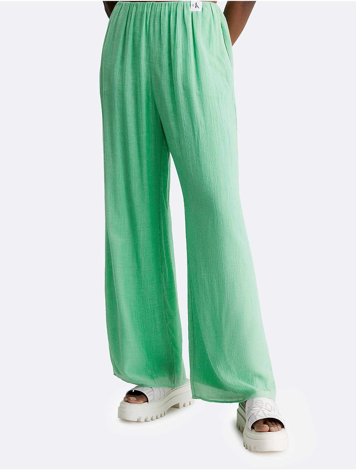 Calvin Klein Women's Crinkle High Waist Straight Fit Pants - Green - S