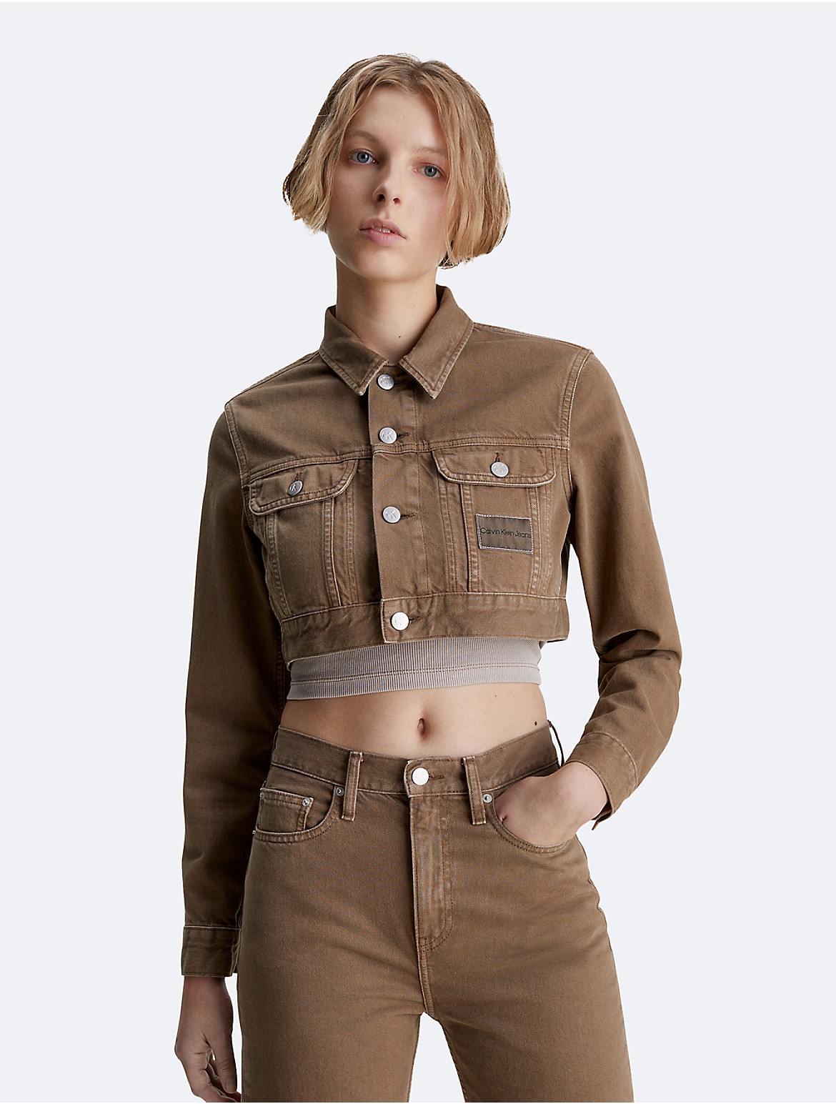 Calvin Klein Women's Cropped 90s Denim Jacket - Brown - XL