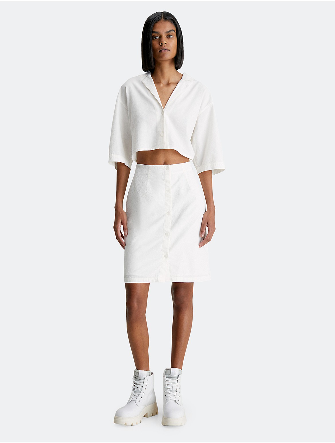 Calvin Klein Women's Cut Out Button-Down Shirt Dress - White - L