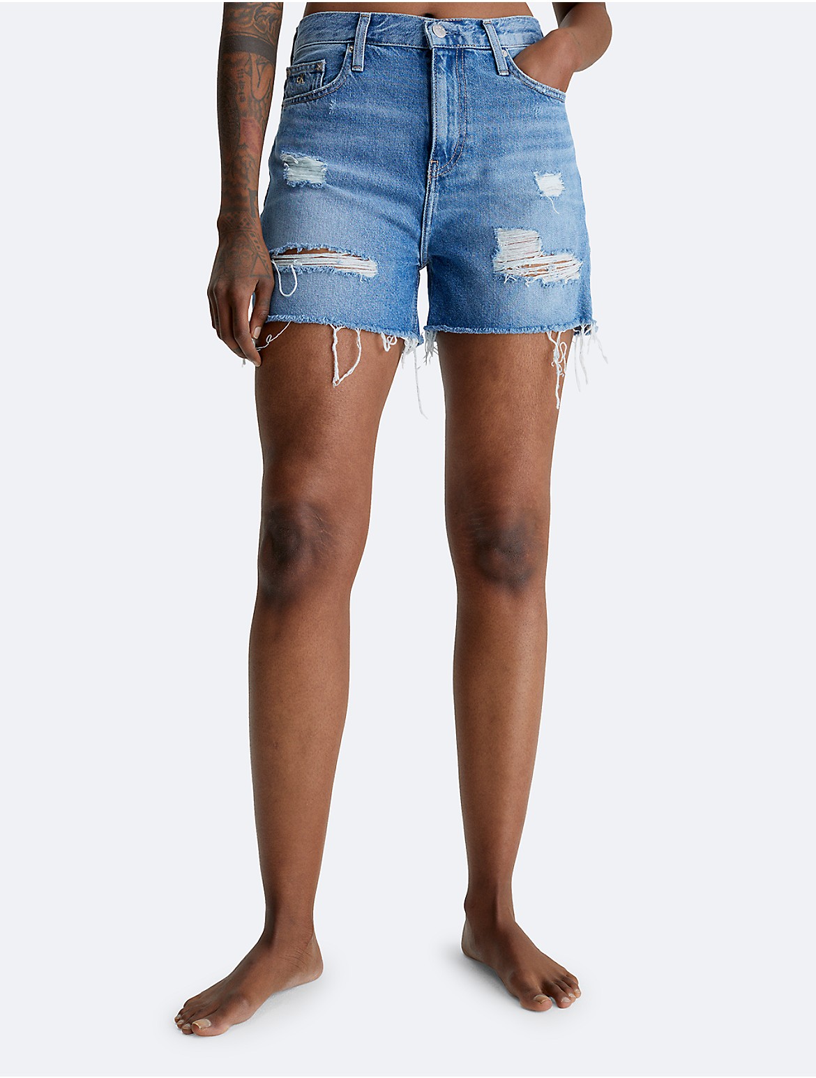 Calvin Klein Women's Distressed Denim Mom Shorts - Blue - 25