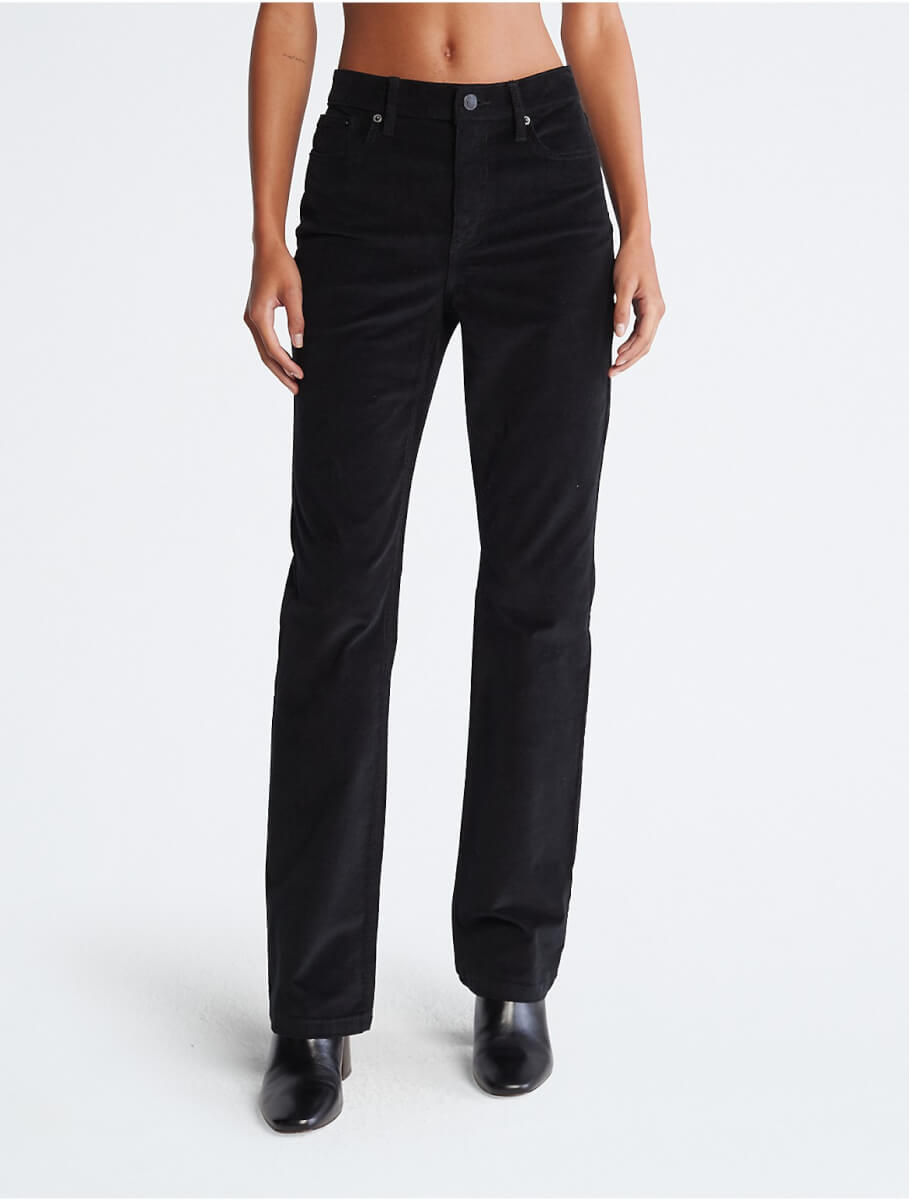 Calvin Klein Women's High Rise Slim Bootcut Corduroy Pants - Black - 28