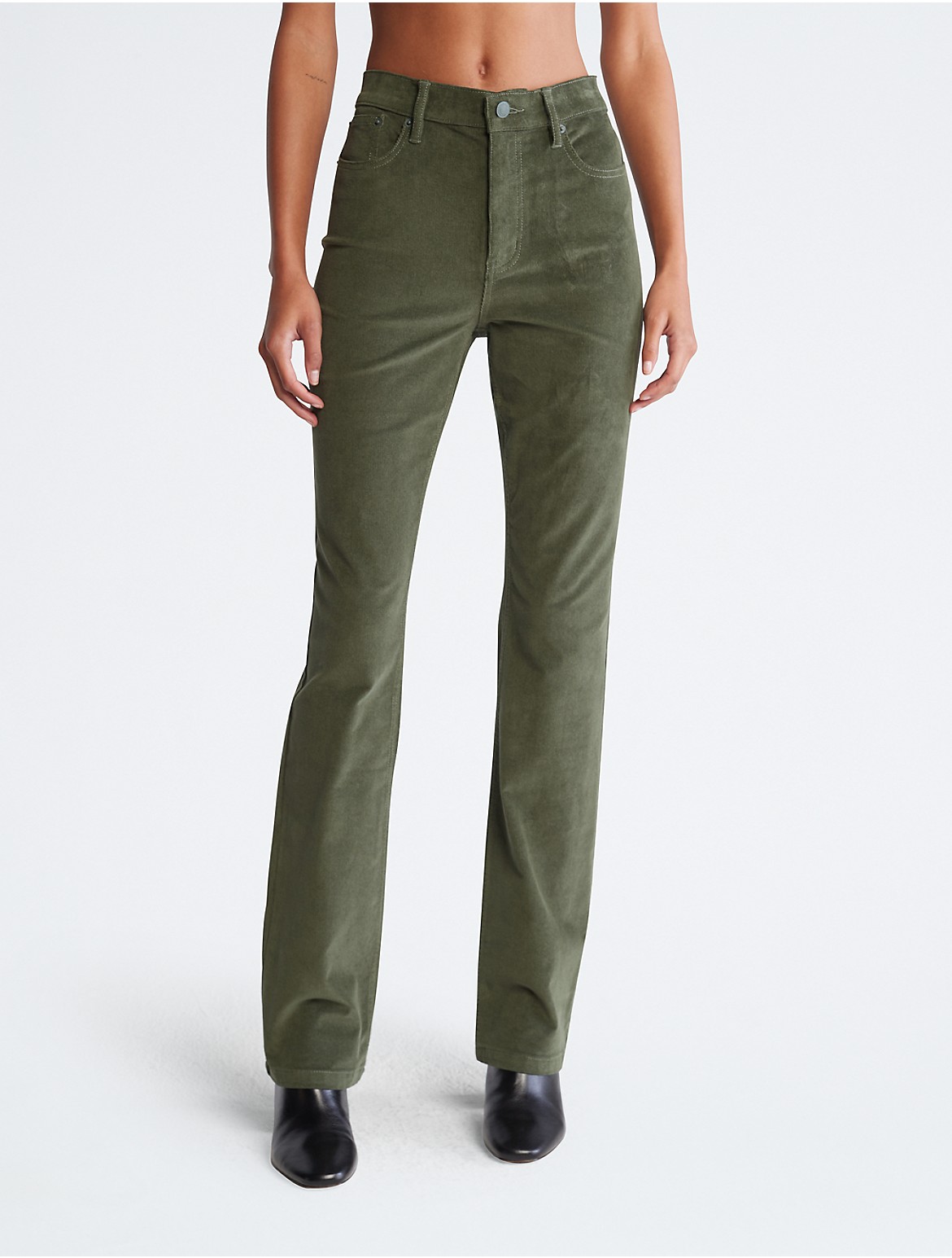Calvin Klein Women's High Rise Slim Bootcut Corduroy Pants - Green - 24