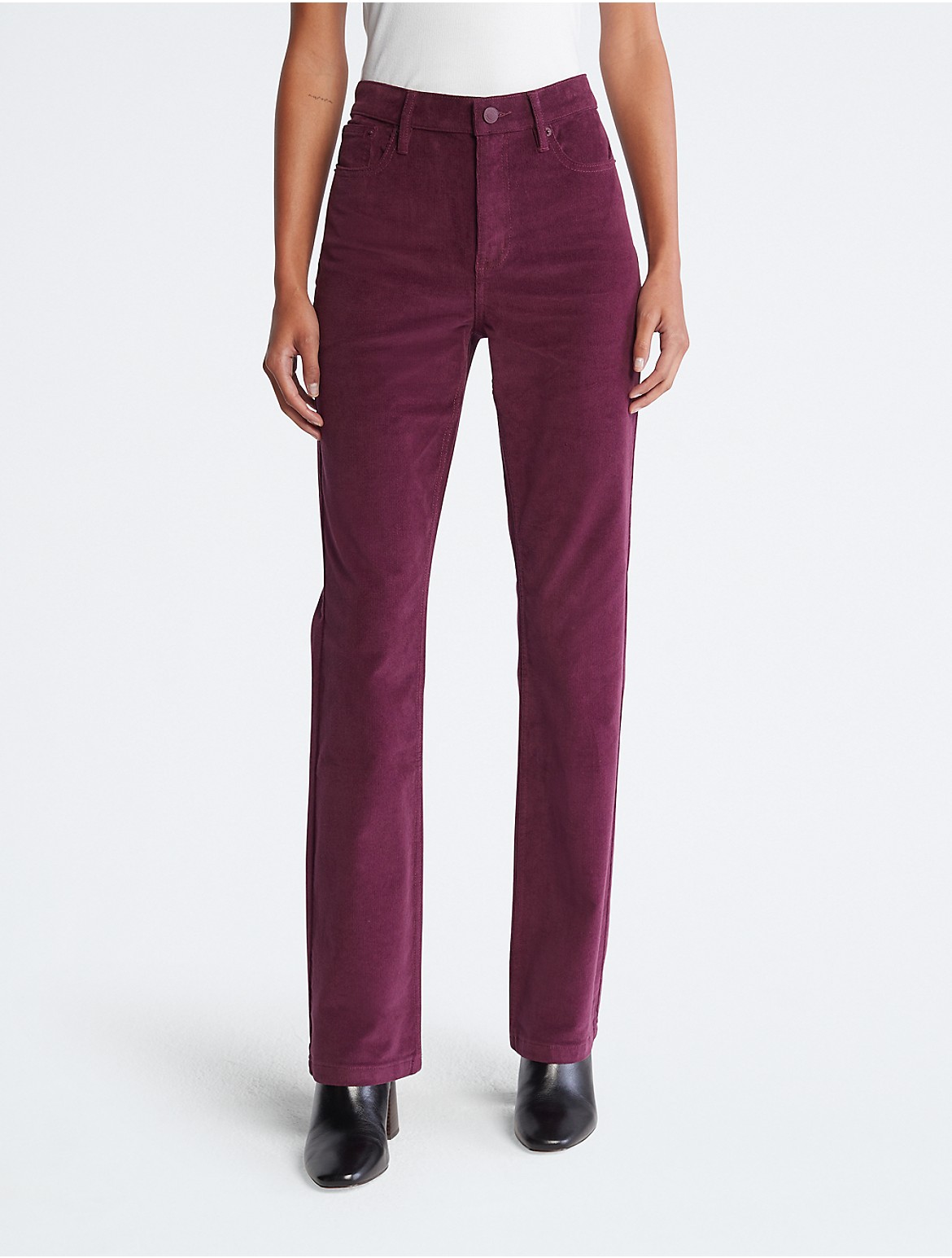 Calvin Klein Women's High Rise Slim Bootcut Corduroy Pants - Red - 26