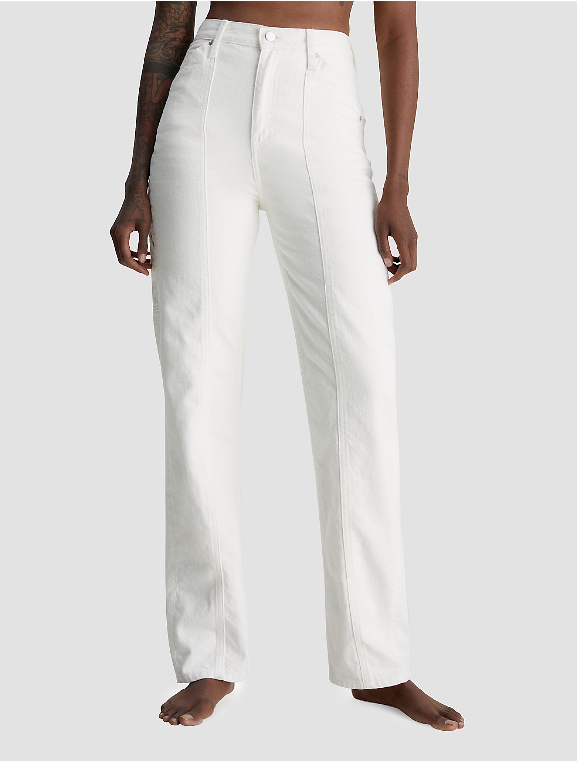 Calvin Klein Women's High Rise Straight Carpenter Jeans - White - 32