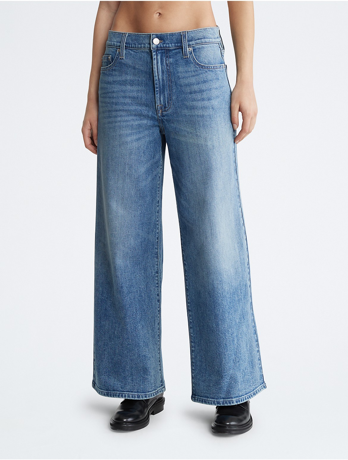 Calvin Klein Women's High Rise Wide Leg Fit Jeans - Blue - 26