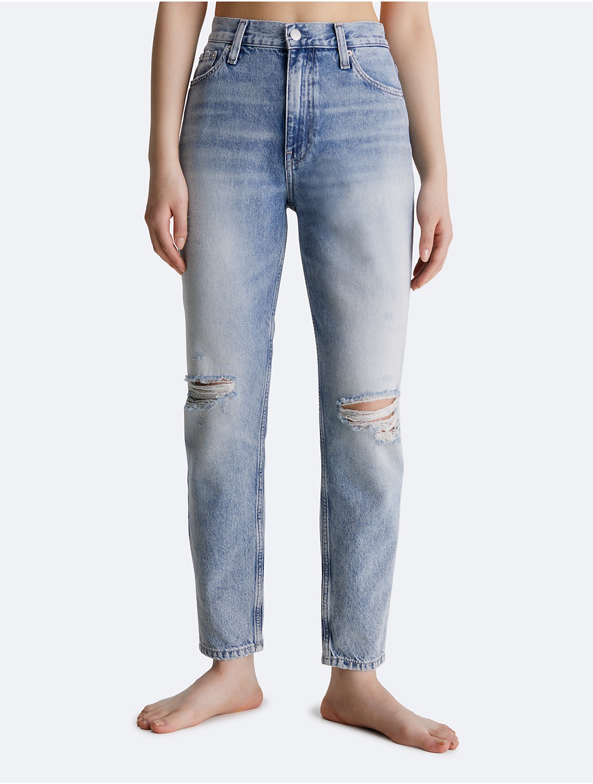 Calvin Klein Women's High Waist Distressed Mom Fit Jeans - Blue - 25