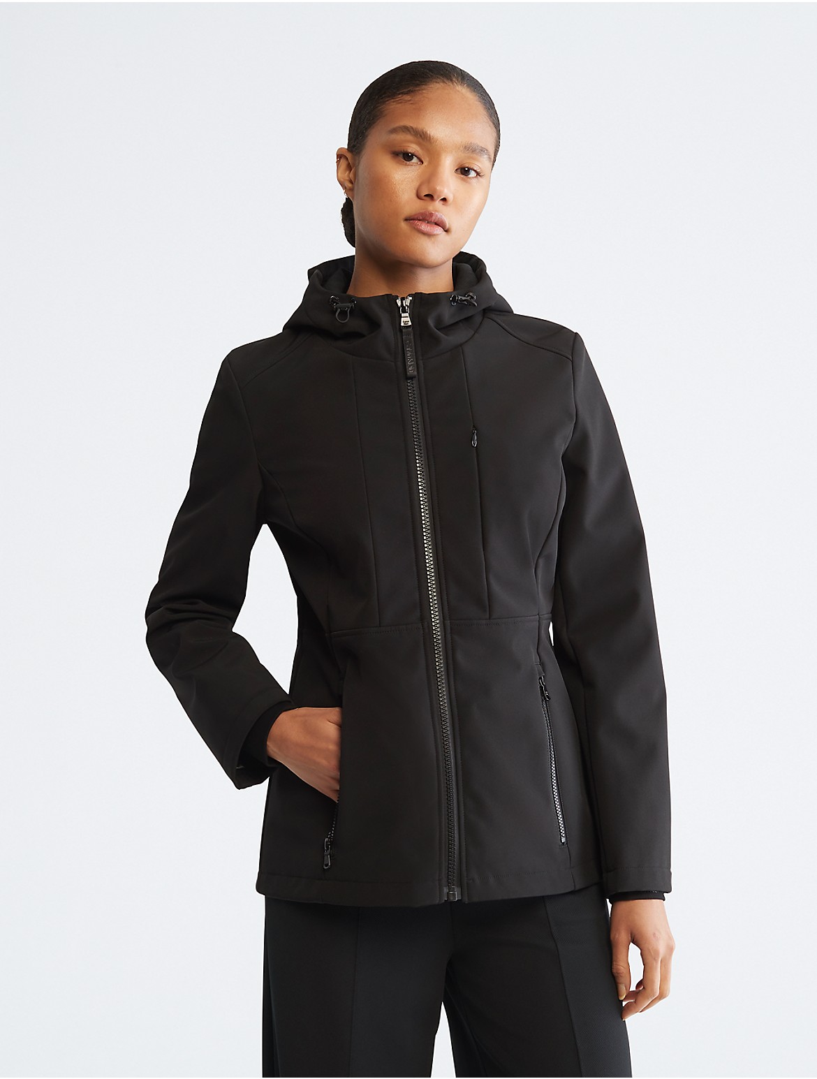 Calvin Klein Women's Hooded Soft Shell Jacket - Black - L