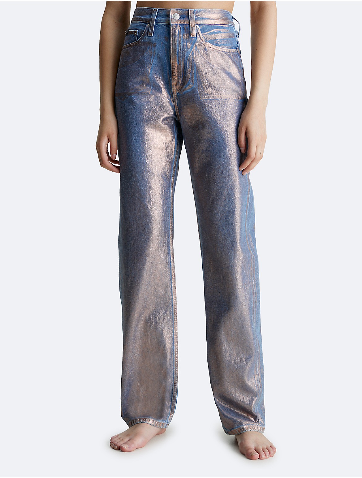 Calvin Klein Women's Metallic High Rise Straight Leg Jeans - Purple - 25