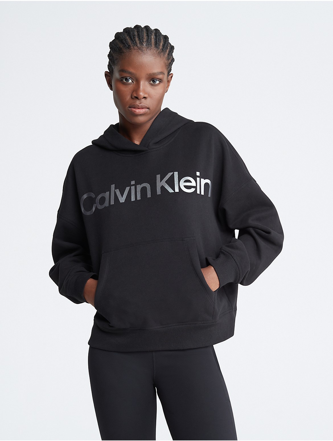 Calvin Klein Women's Metallic Logo Hoodie - Black - L